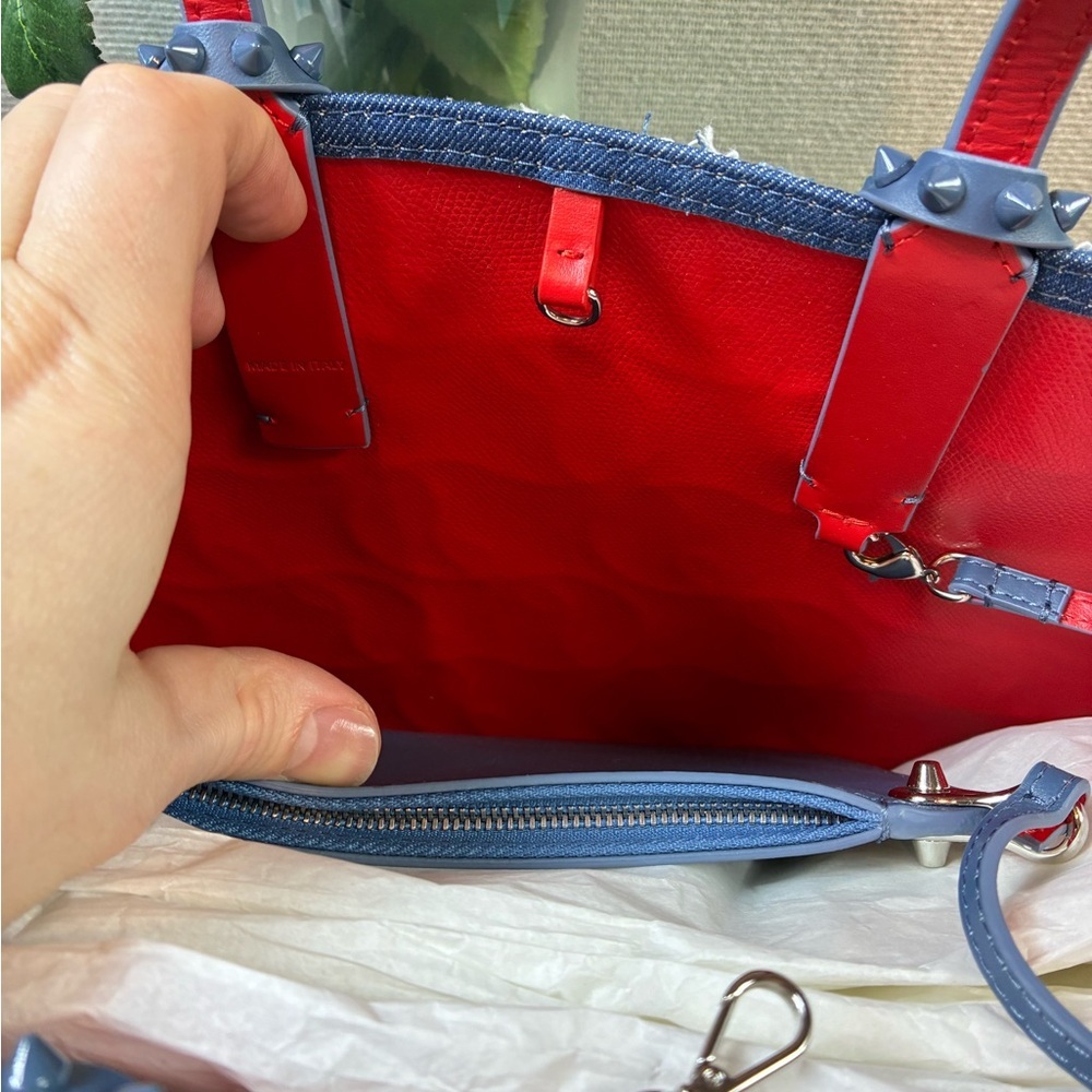 Christian Louboutin Blue Denim Tote with Red Lining NWOT. Posh Authenticated. - Picture 10 of 13